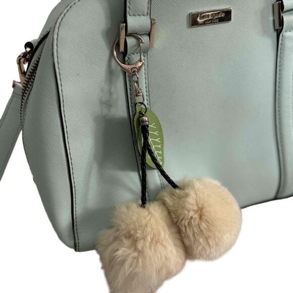 Kate Spade Light Blue Satchel Handbag Shoulder Strap PomPom Charm Vintage Spring - Picture 5 of 16